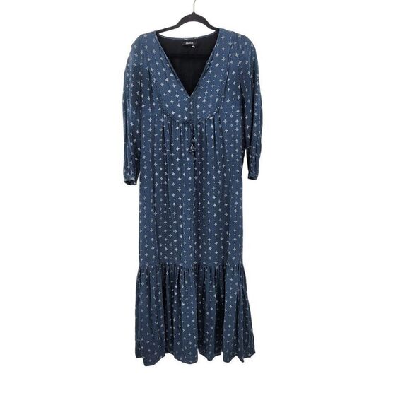 Madewell Womens Silk Medallion Dot Maxi Dress Blue Sz 4 Tiered Flowy Modest - Picture 5 of 15